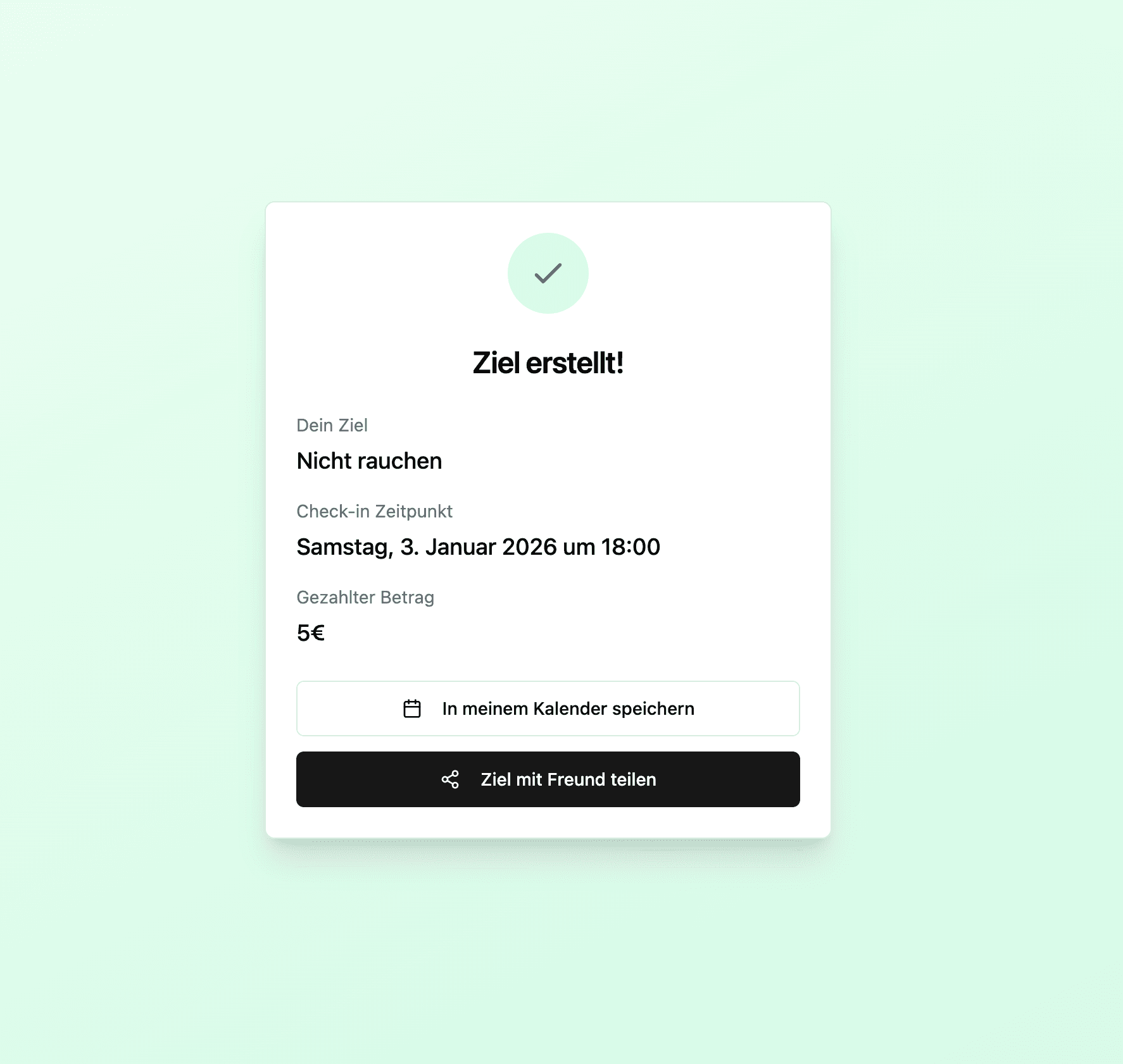 Ziel erstellt - Screenshot